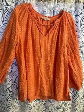 Ann Taylor LOFT Orange Peasant Blouse - Lightweight Long Sleeve Top